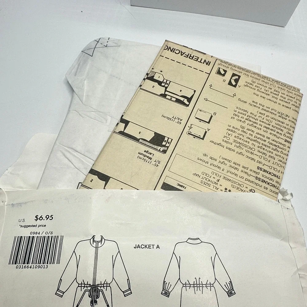 Butterick Sewing Pattern Unisex XS-L 984 Jacket Uncut Factory Folded